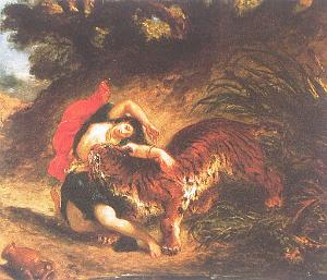 EUGENE DELACROIX-1856 JEUNE FEMME EMPORTEE PAR UN TIGRE